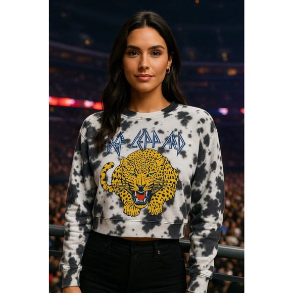 Anthropologie Def Leppard Graphic Pullover Sweatshirt Cropped Tie Dye Concert S - Picture 1 of 5